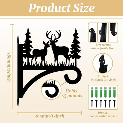 Peacoblue Iron Plant Hangers Hooks for Outdoor Indoor Hanging Plants Flower Fern Pot Lantern Bird Feeder Wind Chime,12"x15" Deer and Tree Weather Resistant Metal Wall Holder for Porch Garden Farmhouse