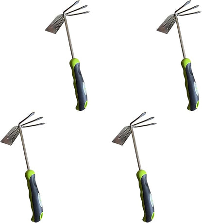 Garden Guru Hand Cultivator Rake Hoe Tiller Tool - Stainless Steel for Ultimate Strength - Rust Resistant - Ergonomic Handle - Great for Gardening Cultivating Loosening Weeding(4Pack)