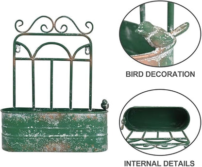 Vintage Rustic Wall Planter Distressed Green Decor Metal Hanging Plant Basket Shabby Iron Wall Mounted Flower Holder Pot Stand for Indoor Outdoor Home Balcony Patio Farmhouse Garden Decorative