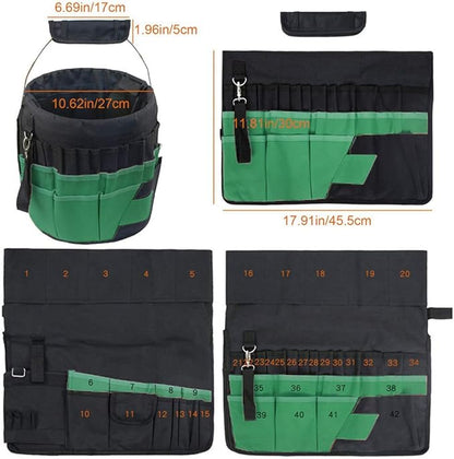 Green Gardening Tools Organizer 5 Gallon Bucket Tools Kit Storage Organizer with Handle, Garden 42 Pockets Tools Management Bucket Bag Trays, Insert Bucket Boss Tools Organizer (Tools Excluded), Black, 17.91 inch x 11.81 inch
