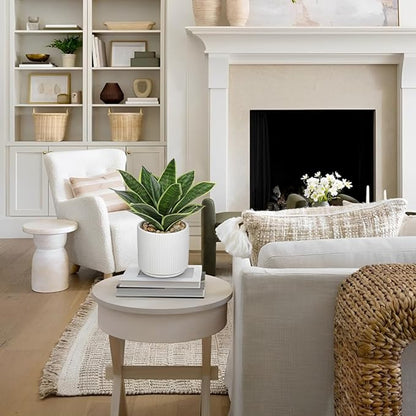 Artificial Agave Succulent Plants Faux Snake Plant Fake Succulent Agave Plants Potted in White Pot Succulent Aloe Plant for Desk Modern Office Living Room Table Shelf Home Indoor Outdoor Decor