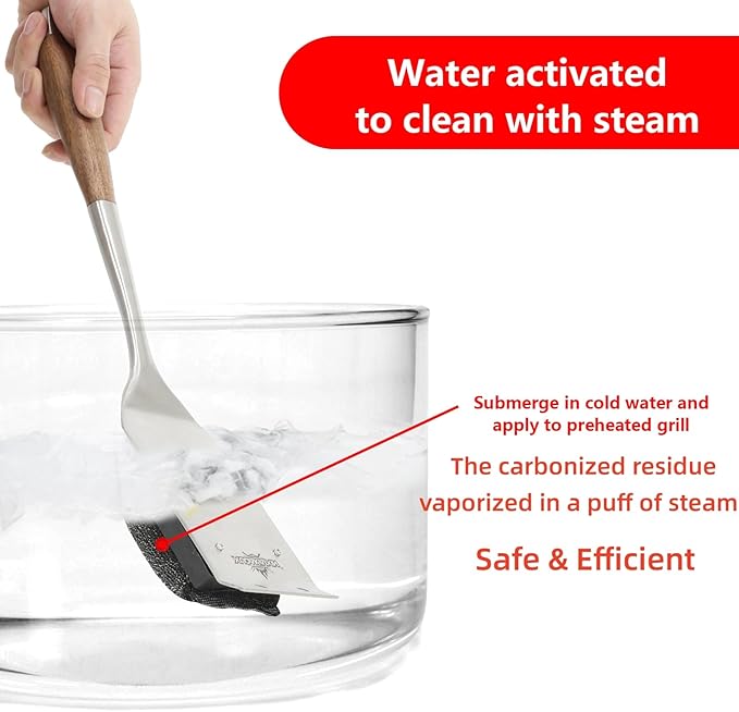 XUDKAKAIXIN Grill Brush Bristle Free,with 1 Replacement Head,Unique Steel Fibers Pad [Safe & Efficient] Perfect for Cast Iron/Stainless-Steel Grates-,Grill Cleaner for Outdoor Gril,Gifts for Men/Dad