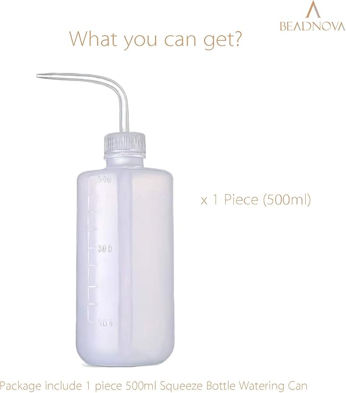 BEADNOVA Irrigation Bottle 500ml 17oz Indoor Plant Watering Can Water Squirt Bottle Plastic Rinse Bottle for Eyelash Extensions Eye Wash Tattoo Lab (1pc)