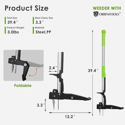 ORIENTOOLS 4 Claws Weed Puller Tool, Stand Up Weed Puller with Long Ergonomic Handle, Weed Puller Tool Stand Up Heavy Duty, Dandelion Picker, Garden Tools for Weeding, Weed Remover Tool for Lawn, Yard