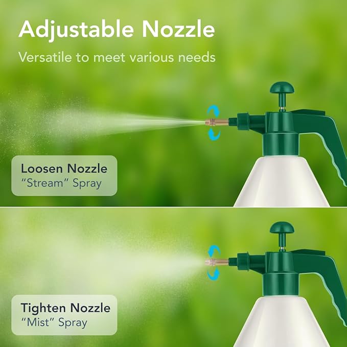 Flora Handheld Garden Pump Sprayer, 0.4 Gallon (50 oz/1.5L) Pressure Water Bottle with Adjustable Brass Nozzle, for Plants, Lawn, and Cleaning (Green) or (Red)