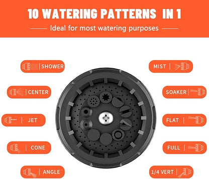 Garden Hose Nozzle Sprayer 10 Watering Patterns Spray Nozzles Heavy Duty Hose Head Lightweight Hose Attachment Orange