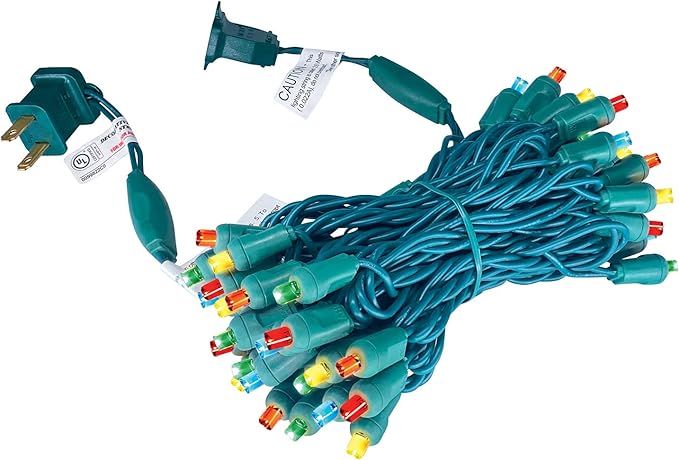 50 Count 5MM Wide Angle Led Christmas Lights Set,Outdoor Led String Lights for Garden Patio Christmas Trees Decoration,17 Feet Green Wire,Multi Color