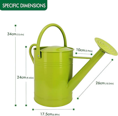 Metal Watering Can for Outdoor Plants, 2 Gallon Galvanized Steel Watering Can with Removable spout (Green)