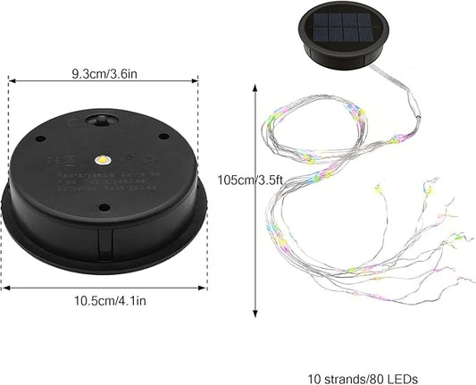 VOOKRY Watering Can Solar Lights Replacement Top - 1 Pack 3.6in Round Solar Panel with 3.5Ft 80 LED Flashing String Lights, Outdoor Waterproof Lantern Decorative Replacement Accessories(Multicolor)