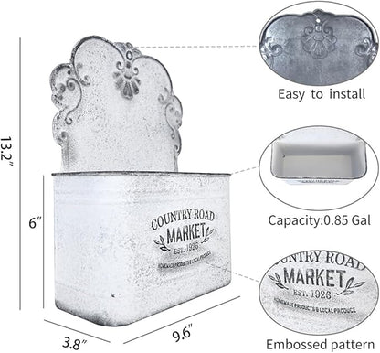 All Chic Set of 2 Metal Hanging Wall Planters Outdoor Indoor Mail Wall Mounted Planter Antique Shabby Chic Wall Decor (White)