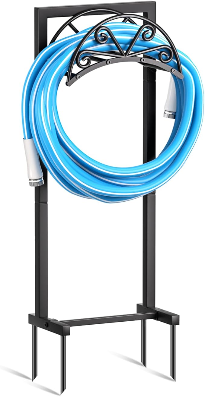 GREENER Garden Hose Holder, Water Hose Holder Holds Max 160ft Hose, Freestanding Hose Hanger, Heavy Duty Metal Hose Stand for Outside Yard Lawn