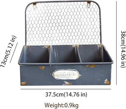 Vintage Metal Hanging Flower Pot Rustic Wall Mounted Planter with 3 Compartment Farmhouse Plants Holder Succulents Tubs for Garden Railing Fence Patio Yard Outdoor Decor Blue