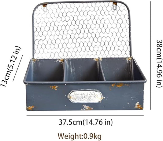 Vintage Metal Hanging Flower Pot Rustic Wall Mounted Planter with 3 Compartment Farmhouse Plants Holder Succulents Tubs for Garden Railing Fence Patio Yard Outdoor Decor Blue