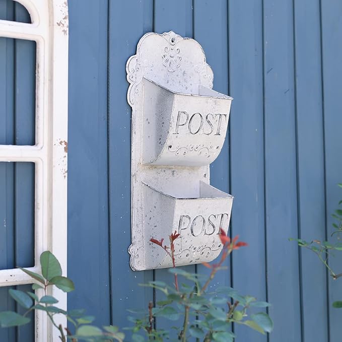 All Chic Outdoor Wall Planters Metal Wall Planter Wall Mounted Planters 2-Tiers White Wall Vase Flower Pot Indoor Outdoor Wall Hanging Planter Shabby Rustic Farmhouse Decor…