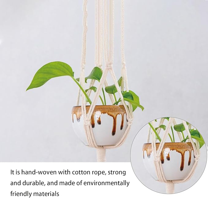 2PCS Macrame Plant Hanger Indoor Outdoor, Decorative Boho Plant Holders for 5 to 10 Inch Plant Pots Woven Hemp Rope Hanging Basket for Indoor Outdoor Balcony Ceiling