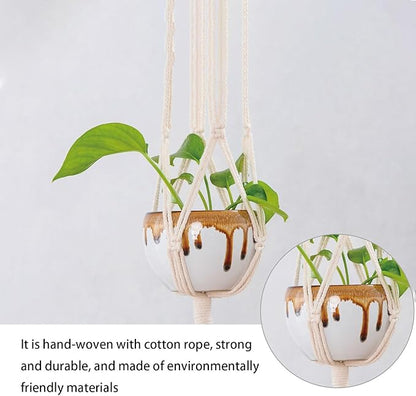 2PCS Macrame Plant Hanger Indoor Outdoor, Decorative Boho Plant Holders for 5 to 10 Inch Plant Pots Woven Hemp Rope Hanging Basket for Indoor Outdoor Balcony Ceiling