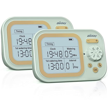 Automatic Plant Waterer Self Watering System Indoor for 15 Potted Plants Pack of 2, Auto Drip Irrigation Kit Programmable Water Timer w Smart Humidity Detection, Green