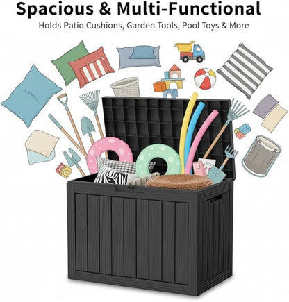 45 Gallon Lockable Deck Box for Indoor & Outdoor Storage, All-Weather Water Resistant Chest for Garage, Toys, Holiday Decor, Patio Cushions & Tools