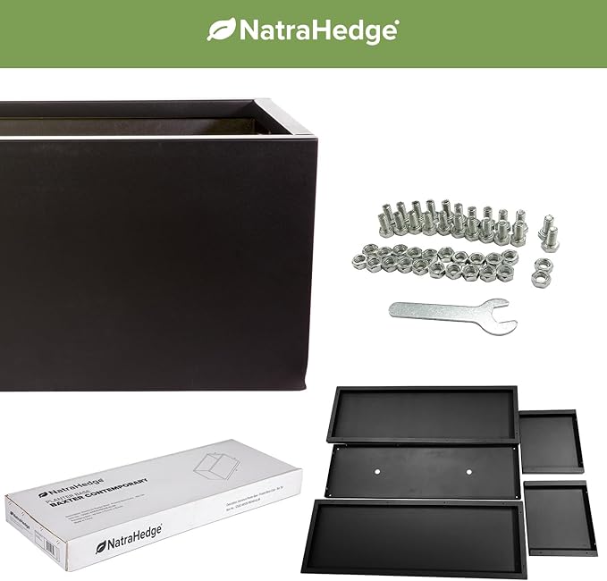 NatraHedge 15" Hampton Wooden Planter Box Indoor and Outdoor Use for Patio Garden (44" x 15" x 15") (Black- Aluminum)