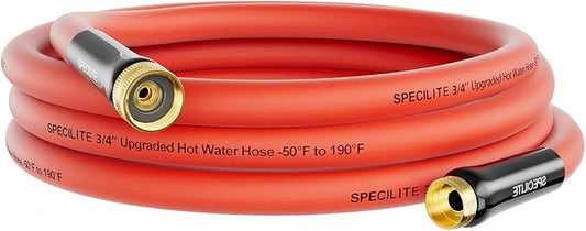 SPECILITE 3/4" Hot/Cold Short Leader Garden Water Hose 15 ft, -50℉-190℉, Flexible & Lightweight Rubber Pipes With 3/4" Brass Fittings for Yard, Outdoor, Farm, Red