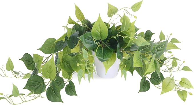 Tiita 1 Pack Fake Plants Artificial Scindapsus Aureus in Pots, Realistic Fake Greenery Potted Plants for Home Office Desk Window Sill Bathroom Bedroom Outdoor Indoor