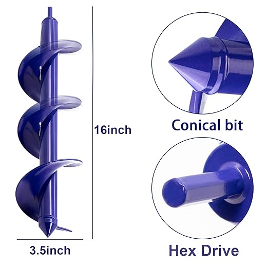 TCBWFY Auger Drill Bit for Planting 3.5"x16",Extended Length Garden Auger Spiral Drill Bit for Planting Bulbs Flowers,Planting Auger for Drill Post Hole Digger for 3/8”Hex Drill