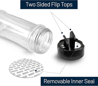 RoyalHouse 6 Pack 5.5 Oz Plastic Spice Jars with Black Cap, Clear and Safe Plastic Bottle Containers with Shaker Lids for Storing Spice, Herbs and Seasoning Powders, BPA Free, Made in USA