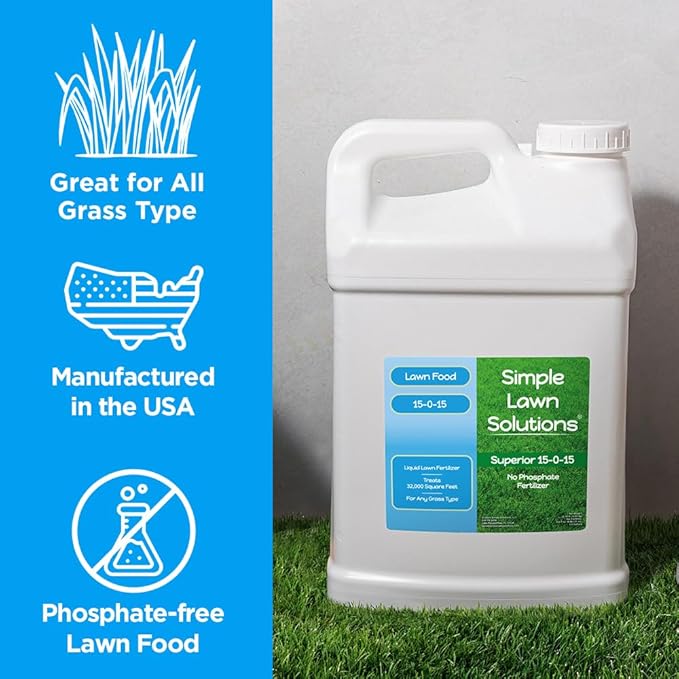 Superior 15-0-15 Liquid Lawn Fertilizer - Lawn Food for Growth & Green - Nitrogen, Potassium, Humic, Fish & Seaweed - Any Grass Type- Simple Lawn Solutions - All Season- Concentrate (2.5 Gallons)