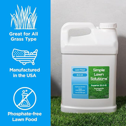 Superior 15-0-15 Liquid Lawn Fertilizer - Lawn Food for Growth & Green - Nitrogen, Potassium, Humic, Fish & Seaweed - Any Grass Type- Simple Lawn Solutions - All Season- Concentrate (2.5 Gallons)