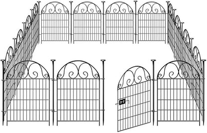 Tall Garden Animal Barrier Fence With Gate,40 in(H)×27 in(L) 12 Panels Dog Digging Fence Barrier, Black Metal Temporary Fences, Reusable Defense Fencing For Outdoor Yard. Total 26.2 Ft│Patented