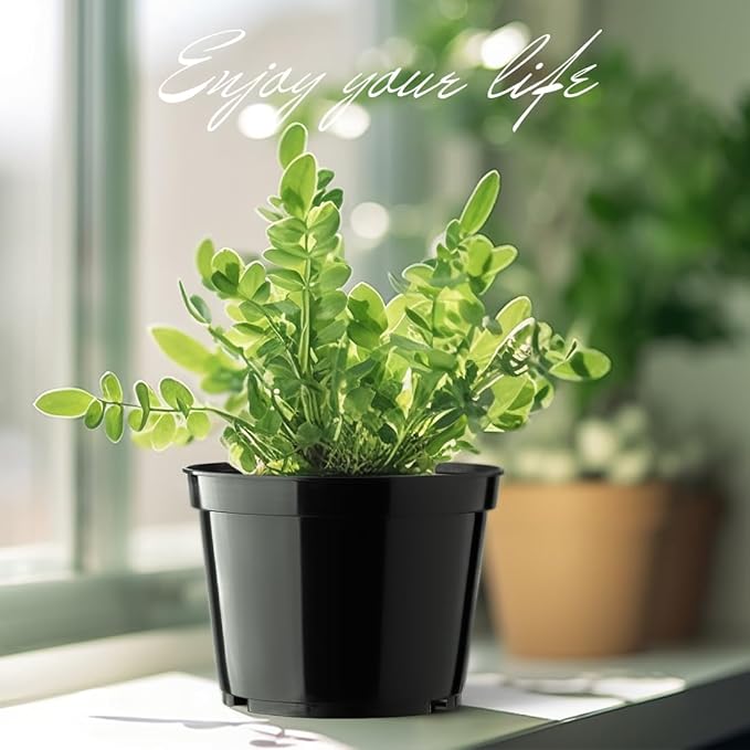 BTPLASTIK 15 Pack 6 Inch Plastic Plant Pots with Drainage Holes, Sturdy Nursery Pots for Plants, Thickened Flower Pots for Indoor Outdoor Planting Transplanting, Succulents, Seedlings, Black