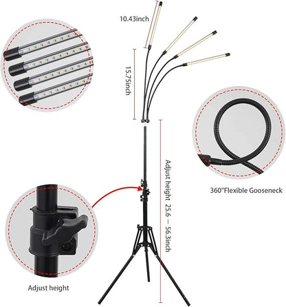 LED Plant Grow Light with Stand, LED Grow Light Full Spectrum for Indoor Plants,10 Dimmable Levels,3 Modes Timing,Tripod Adjustable 15-72 inch.