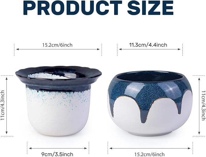 African Violet Pots, 6 Inch Self Watering Pots for Indoor Plants, Easy Plant Self Watering Planter, Ceramic Plant Pot with Absorbent Inner Pot for Flowers - Gradient Blue (No Plants)