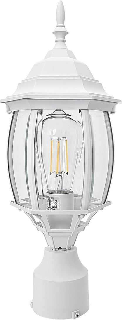 17” White Outdoor Post Light Fixture, Pole Mount Outside Light for Garden Entrance Driveway White Pillar Lantern 17 Inch Pier Mount Outdoor Lamp Post for Front Yard