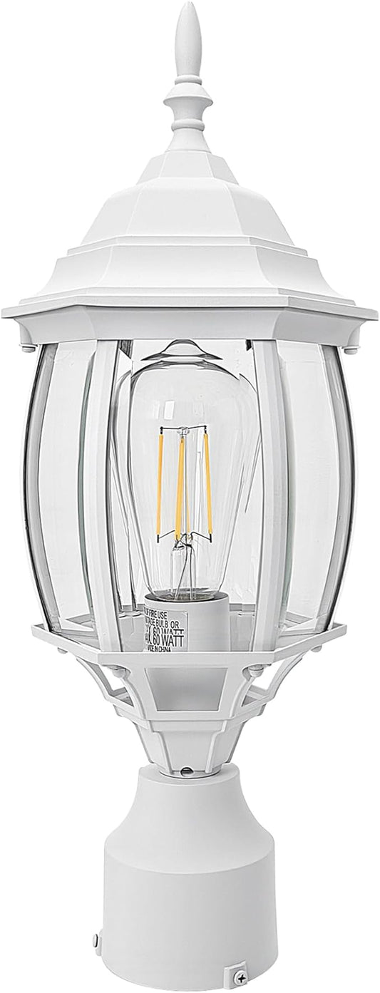 17” White Outdoor Post Light Fixture, Pole Mount Outside Light for Garden Entrance Driveway White Pillar Lantern 17 Inch Pier Mount Outdoor Lamp Post for Front Yard