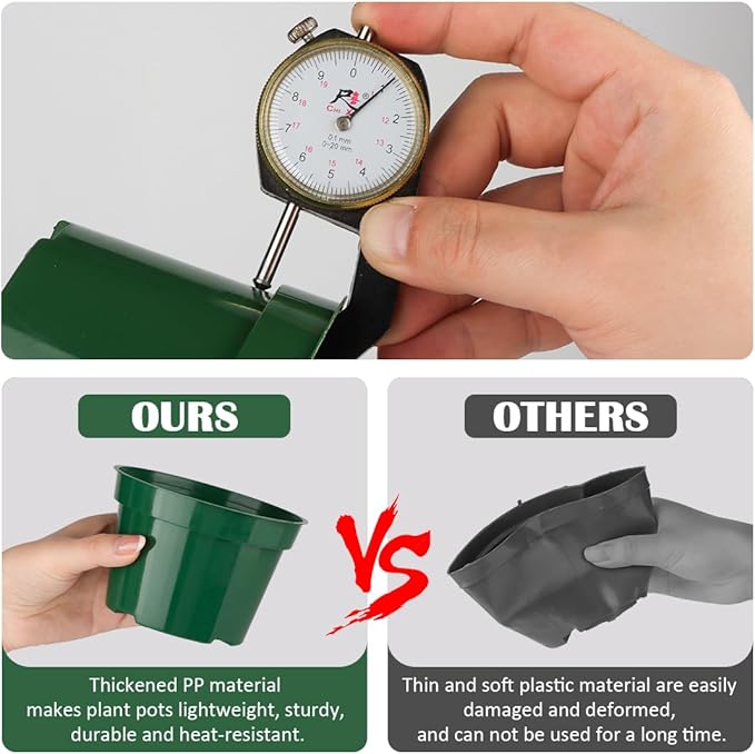 5 Pack 4 Inch Plastic Plant Pots, Thickened Sturdy Nursery Pots, Seed Starter Pots with Drainage Hole, Planting Small Flower Pots, Green