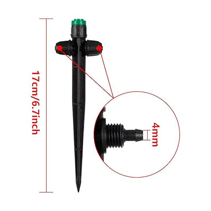 30 Pcs Drip Irrigation Sprayer Emitters for 1/4" Irrigation Tubing, Adjustable 360 Degree Water Flow Drippers on 6.5" Sturdy Stake with Double Lock Barbed Irrigation Drippers
