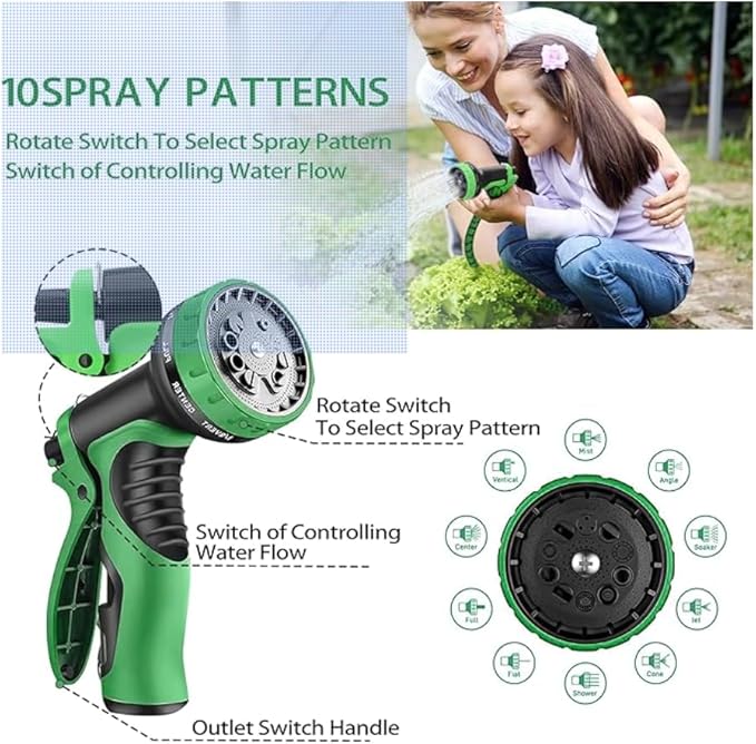 J&B XpandaHose 50ft Expandable Garden Hose – Ultra-Strong 3750D, 4-Layer Latex Core, Brass 3/4" Connectors, 10-Pattern Nozzle & Storage Bag – Lightweight, Kink-Reducing, Leak-Resistant