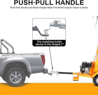 6" Gas Powered Wood Chipper 420cc 15HP Gasoline Engine Leaf Branch Shredder Mulcher Heavy Duty Woodchipper Multi-Function with Towbar & Stop Bar