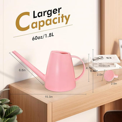 Watering Can for Indoor Outdoor Plants, Modern Small Watering Cans with Removable Nozzle, Long Spout Watering Can for Indoor Bonsai Plants Garden Flowers 1/2 Gallon 1.8L 60OZ (Pink)
