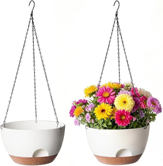 Hanging Planter, 12 Inch Self-Watering Hanging Planters for Indoor Outdoor Plants, Hanging Basket for Plants Flowers Outdoor (White)