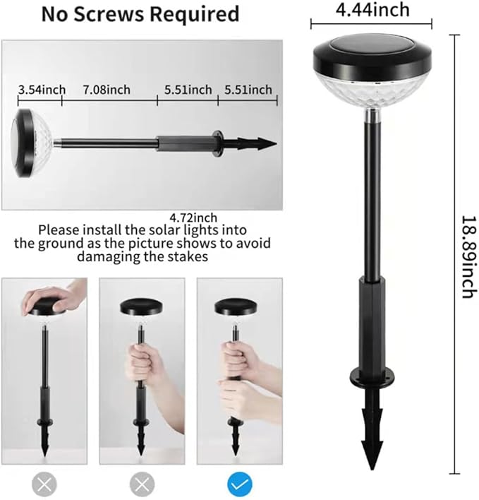Solar Pathway Lights Outdoor Garden Stake Lamp with LED Solar Powered Light for Yard Patio Landscape Lighting Waterproof Decorative Ground Plug