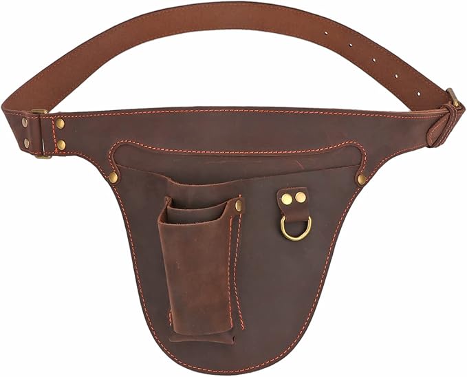 Tourbon Genuine Leather Florist Tool Belt Bag Gardener Farmer Tools Holster Waist Pouch Electrician Carpenter Organizer Kit 3 Pockets (Brown, 42 inches)