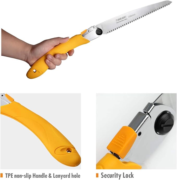 Toolux Folding Saw,9.45 Inch Hand Saws for Wood Camping, Dry Wood Pruning Saws With Hard Teeth, Quality SK-5 Steel Compact Design with Non-Slip Ergonomic Handle for Outdoor Use,Yellow