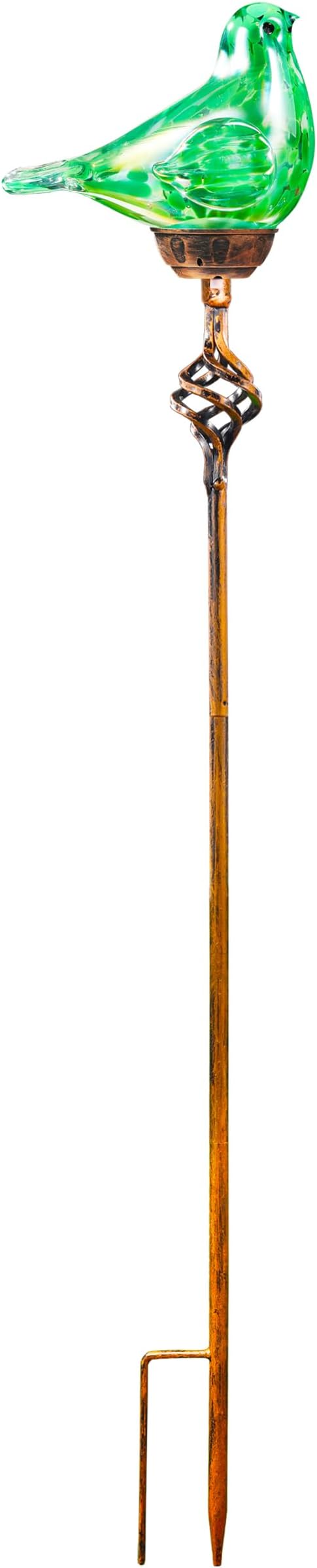 Decorative Solar Lights, Outdoor Solar Bird Stake Lights, Hand Blown Glass Decorative Garden Pathway Lights Outdoor Waterproof Glass Stakes (Green)