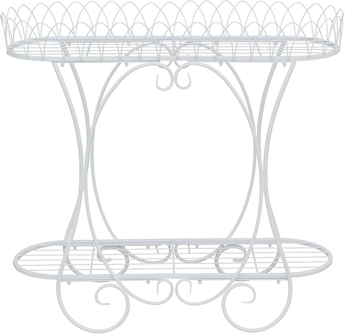 White Oval Plant Stand with Lattice Base, French Entryway Decor for Plants, Elegant Floor Flower Pot Holder Garden Decoration