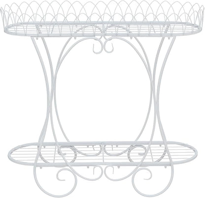 White Oval Plant Stand with Lattice Base, French Entryway Decor for Plants, Elegant Floor Flower Pot Holder Garden Decoration