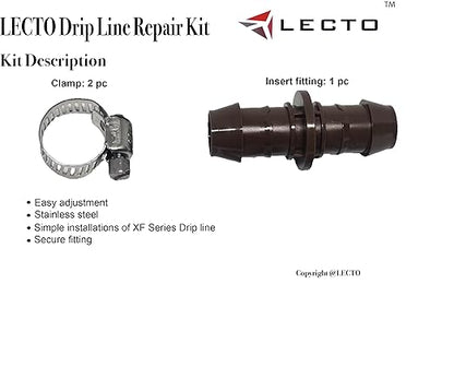 LECTO Universal 5/8", 1/2", .700" Drip Line Repair & Extension Kit – Plastic Coupler with 2 Stainless Steel Hose Clamps