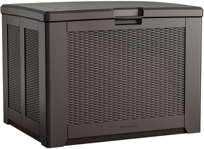 Rubbermaid Medium Resin Outdoor Storage Deck Box (74 Gal) Weather Resistant Brown Deck Organization for Home/Backyard/Pool Chemicals/Toys/Garden Tools/Porch/Patio Cushions