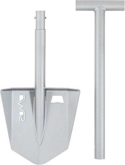 DMOS Nomad Shovel - 2-Piece Collapsible Lightweight Aluminum Shovel for Camping, Overlanding, Survival, Military, Hunting, & Off-Road Use - Silver - Pro